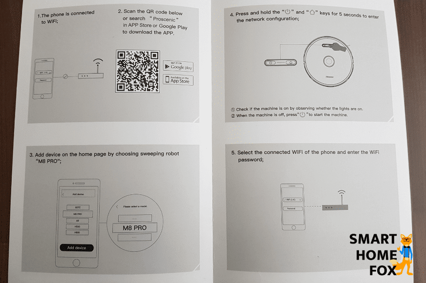 In der Schnellstartanleitung werden die einzelnen Schritte zur Einrichtung der Proscenic App erläutert